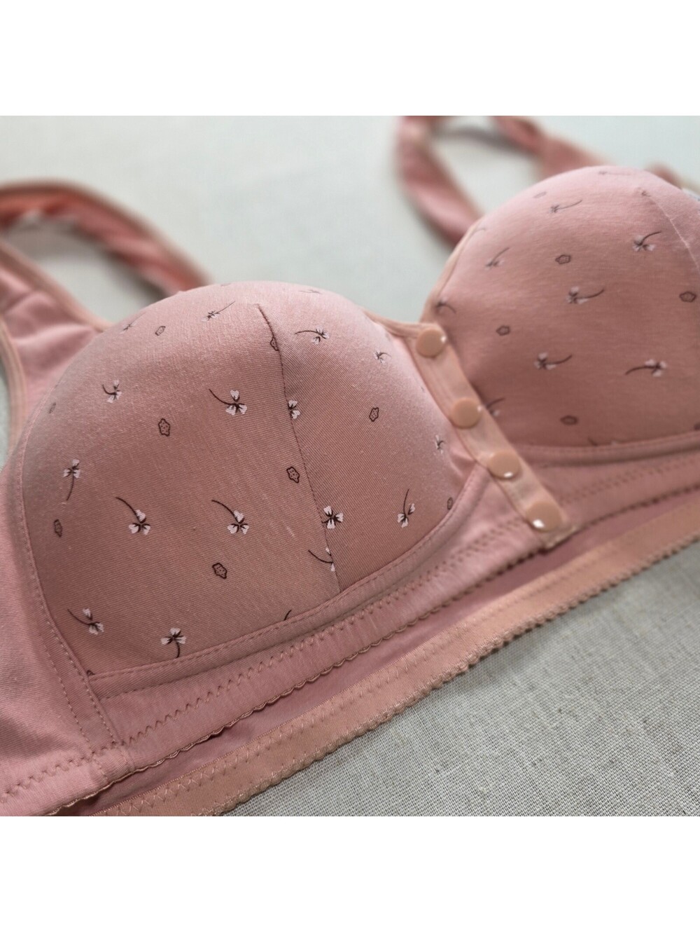Wonholy Pink Floral Front Snap Button Padded Bra Size 46C Cotton Blend NWT